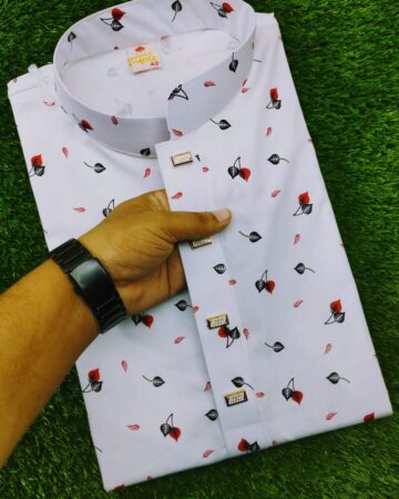 লাল বড় প্রিন্ট পাঞ্জাবী =কোড ১০২