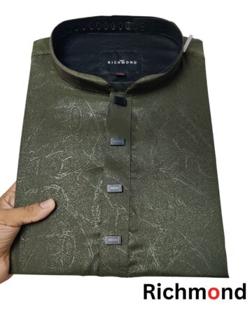 জ্যাকার্ড টেক্সচার্ড পাঞ্জাবি/কালার > Dark Green